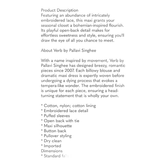Anthropologie Verb Agneza Embroidered Lace Boho Cottagecore Midi Maxi Dress 12 - Picture 16 of 16